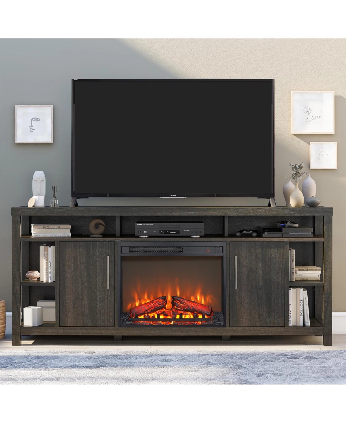 Mondawe Electric Fireplace Insert With Log Set & Realistic Flame, Remote Control With Timer