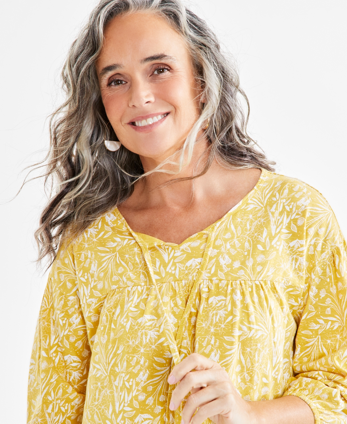 Style & Co Women's Cotton Printed Knit Peasant Top, Created for Macy's