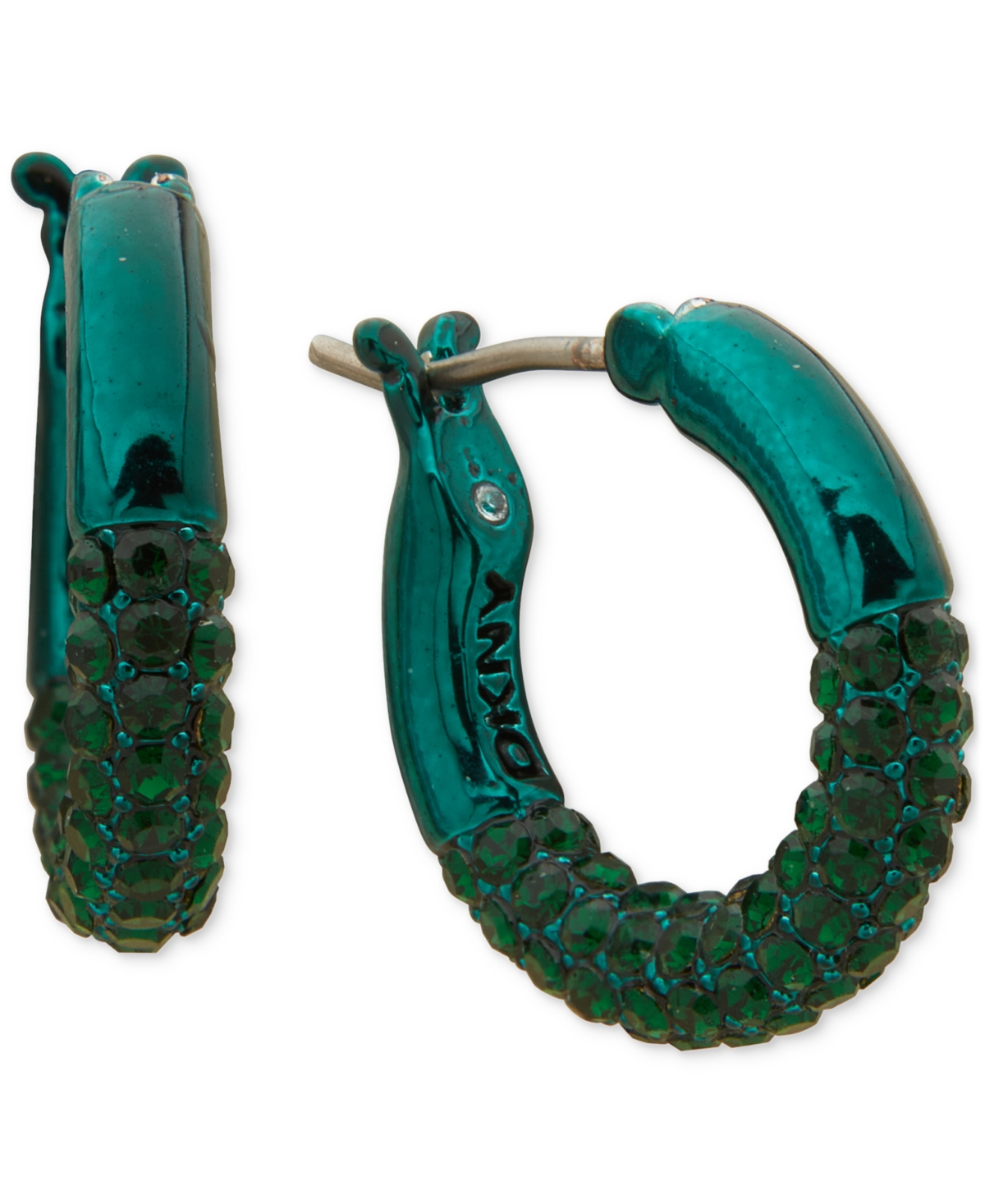 Dkny Color-coated Extra-small Half Pave Hoop Earrings, 0.4" In Green