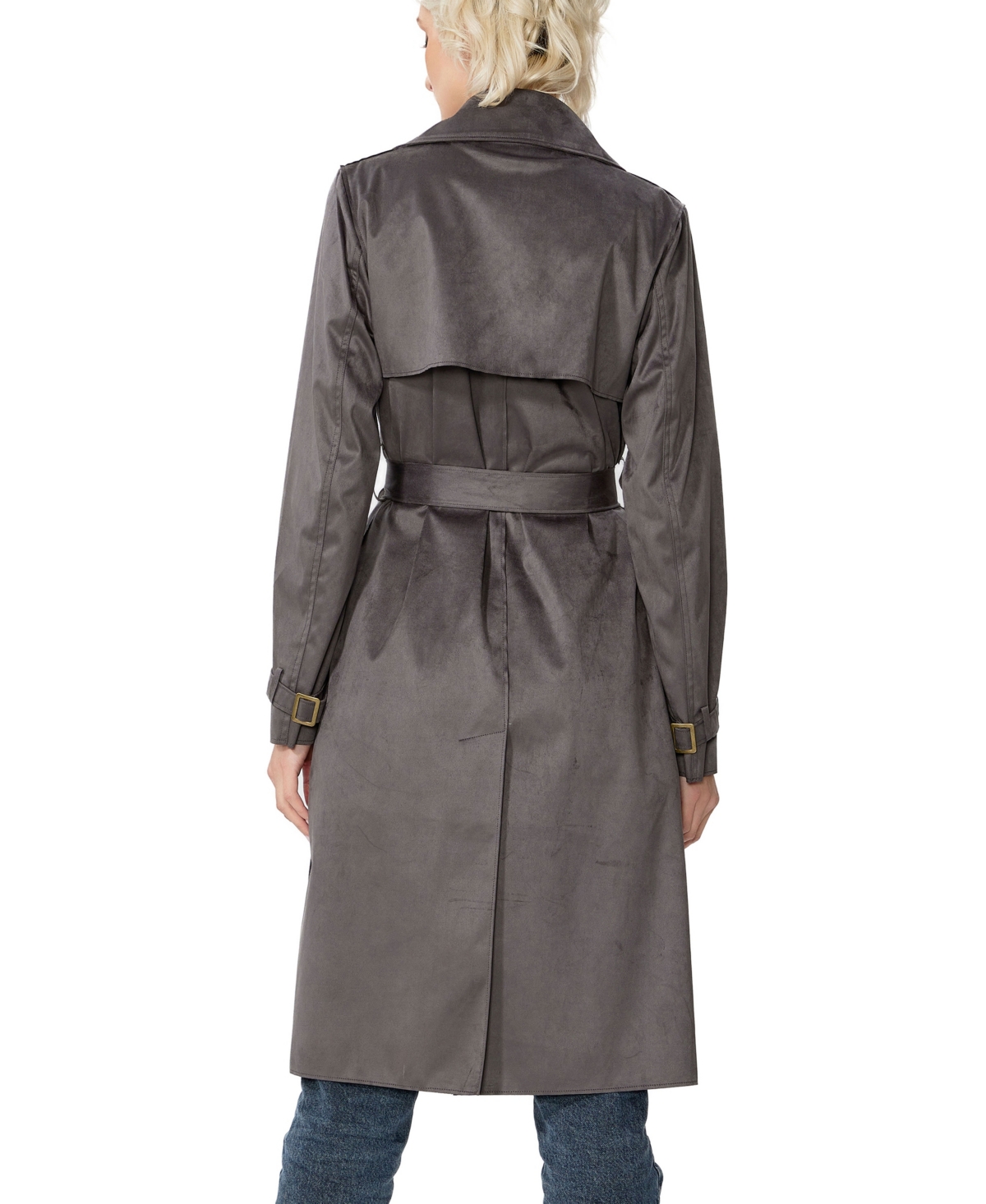 Kimi & Kai Aria Long Faux Suede Trench Coat In Brown