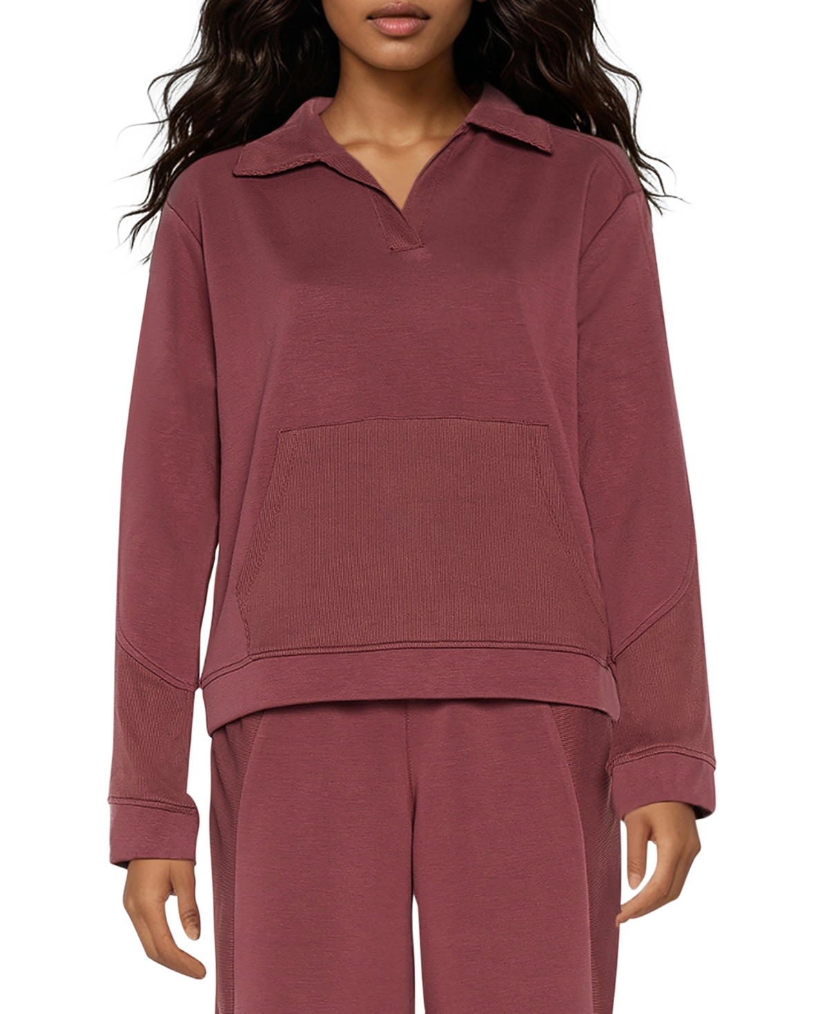 Three Dots Women's Kendra Collared V-Neck Long-Sleeve Top