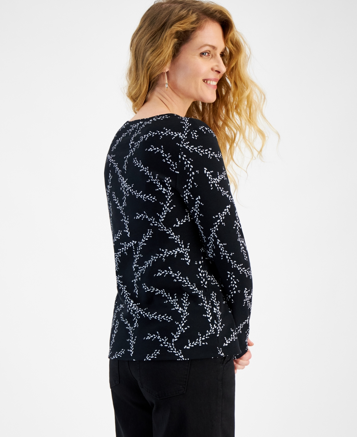 Style & Co Petite Dotted Lines Printed Scoop Neck Top, Created for Macy's