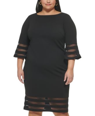 calvin klein black dress plus size Calvin Klein Jeans Trendy Plus Size Short-Sleeve Side-Cinched Dress - Black