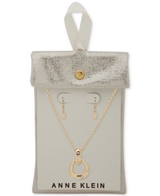 Gold-Tone Pav&eacute; Pear-Shape Pendant Necklace & Drop Earrings Set