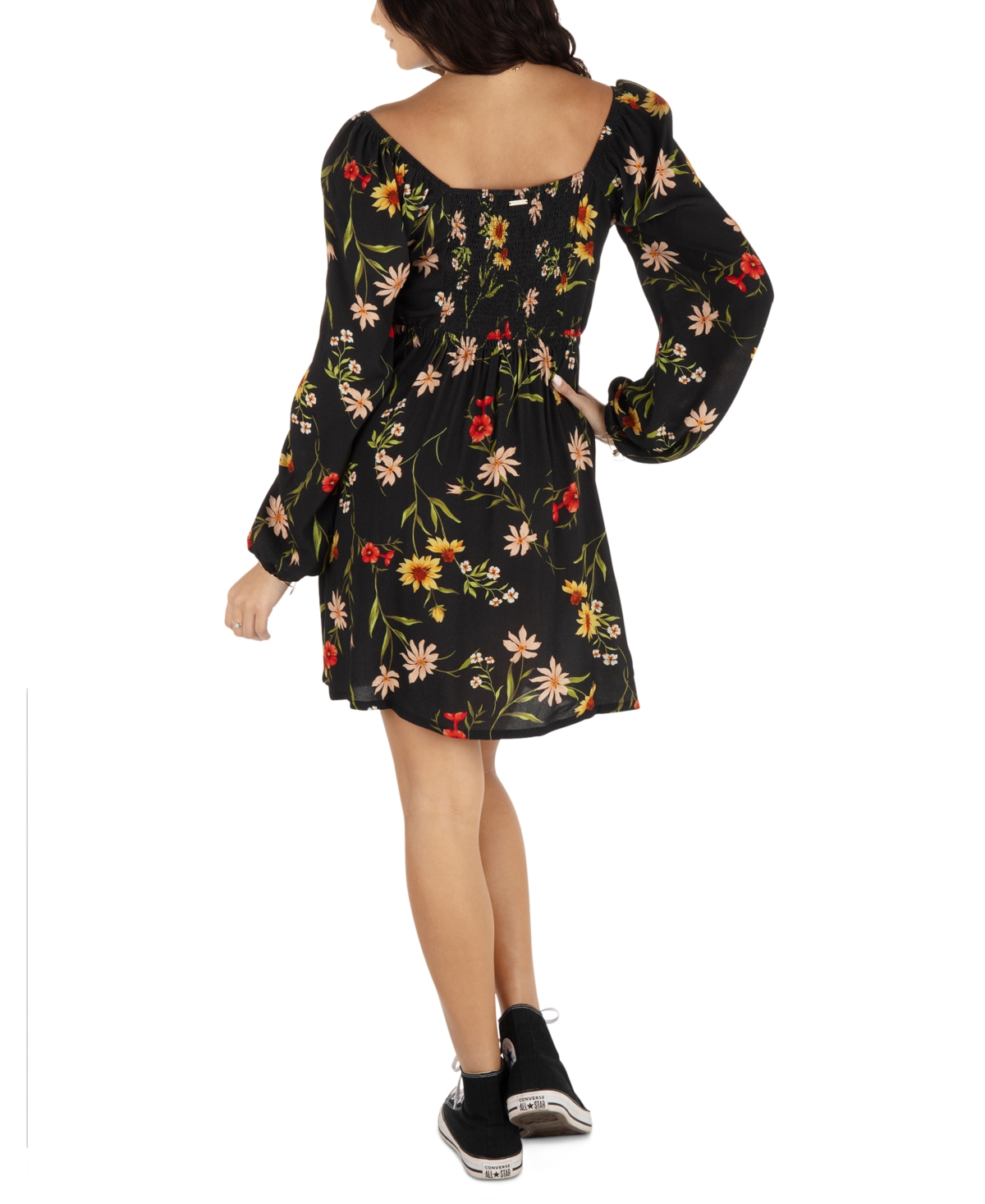 HURLEY JUNIORS' MEADOW BREEZE LONG-SLEEVE MINI DRESS 