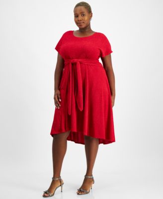 Robbie Bee - Plus Size Tie-Front Glitter Knit Dress