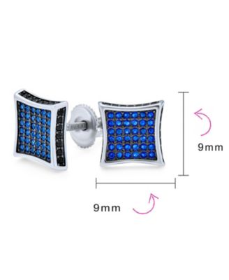 Black Blue Cubic Zirconia Micro Pave CZ Square Stud Earrings Sterling Silver Screw back 9MM
