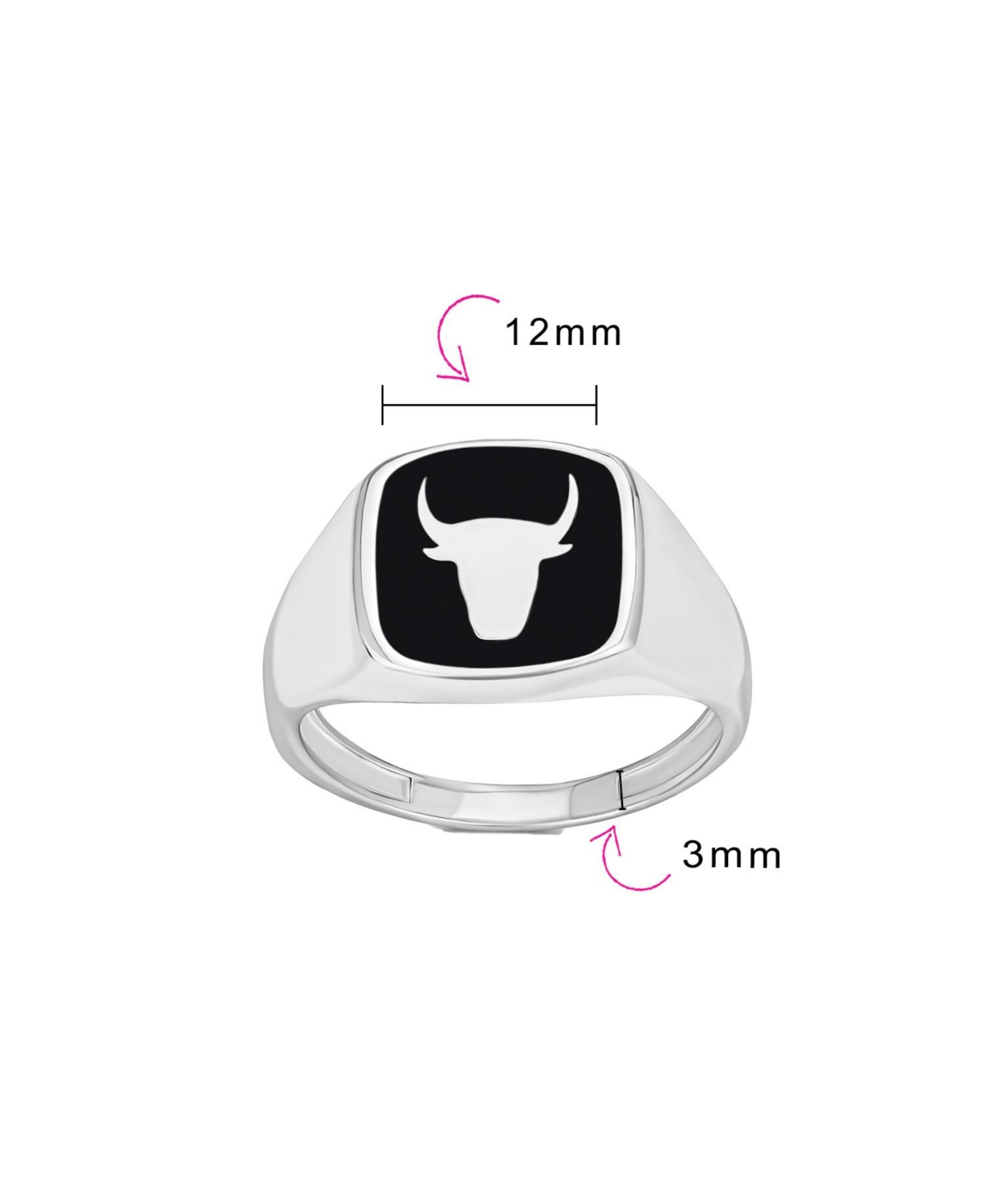 Bling Jewelry SignetNatural Onyx Square Western Texas Longhorn Buffalo Cow Antelope Skull Bull Men's Ring Sterling Silver - Black