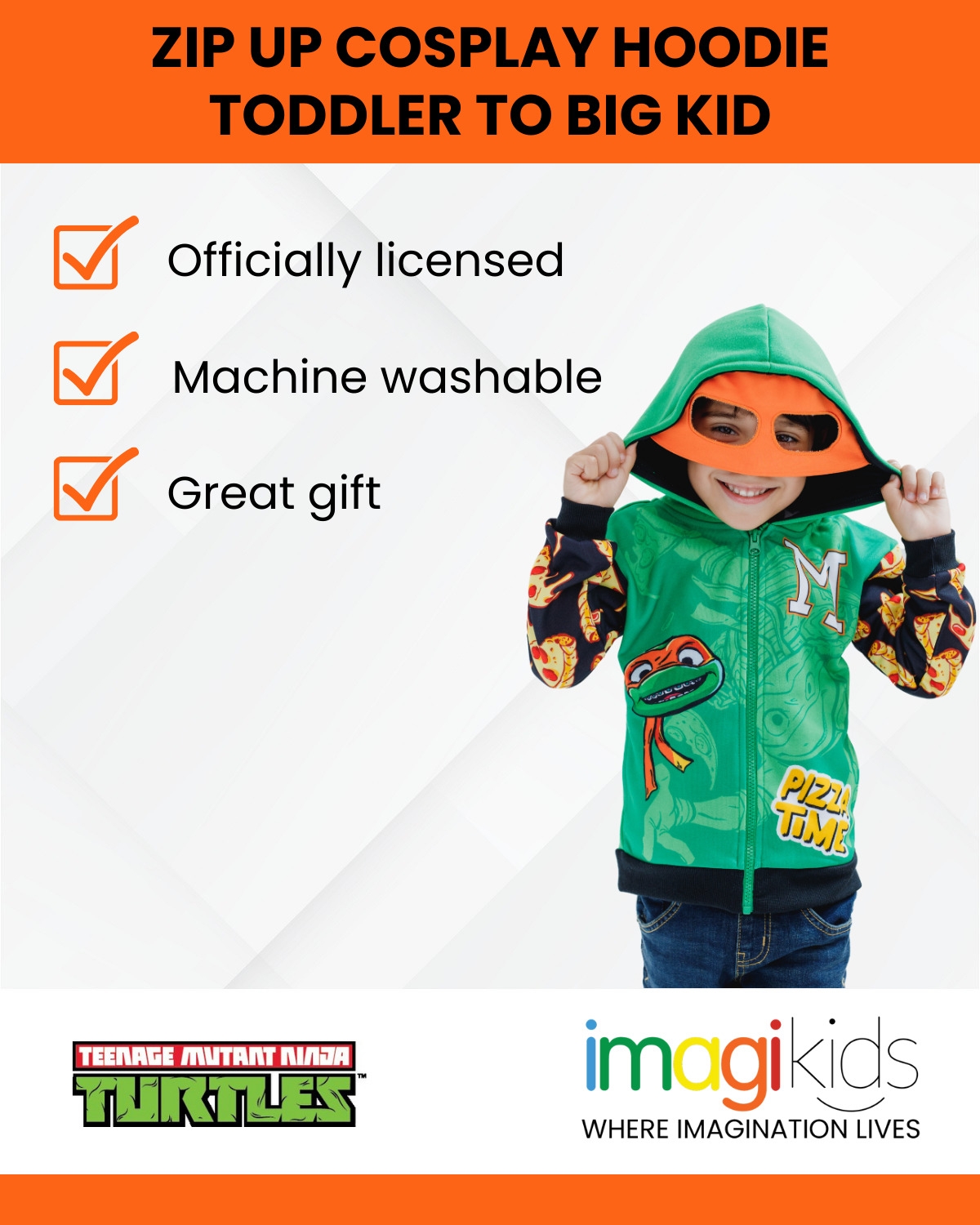 Teenage Mutant Ninja Turtles Toddler Boys Fleece Zip Up Cosplay Hoodie to (2T - 10-12) - green