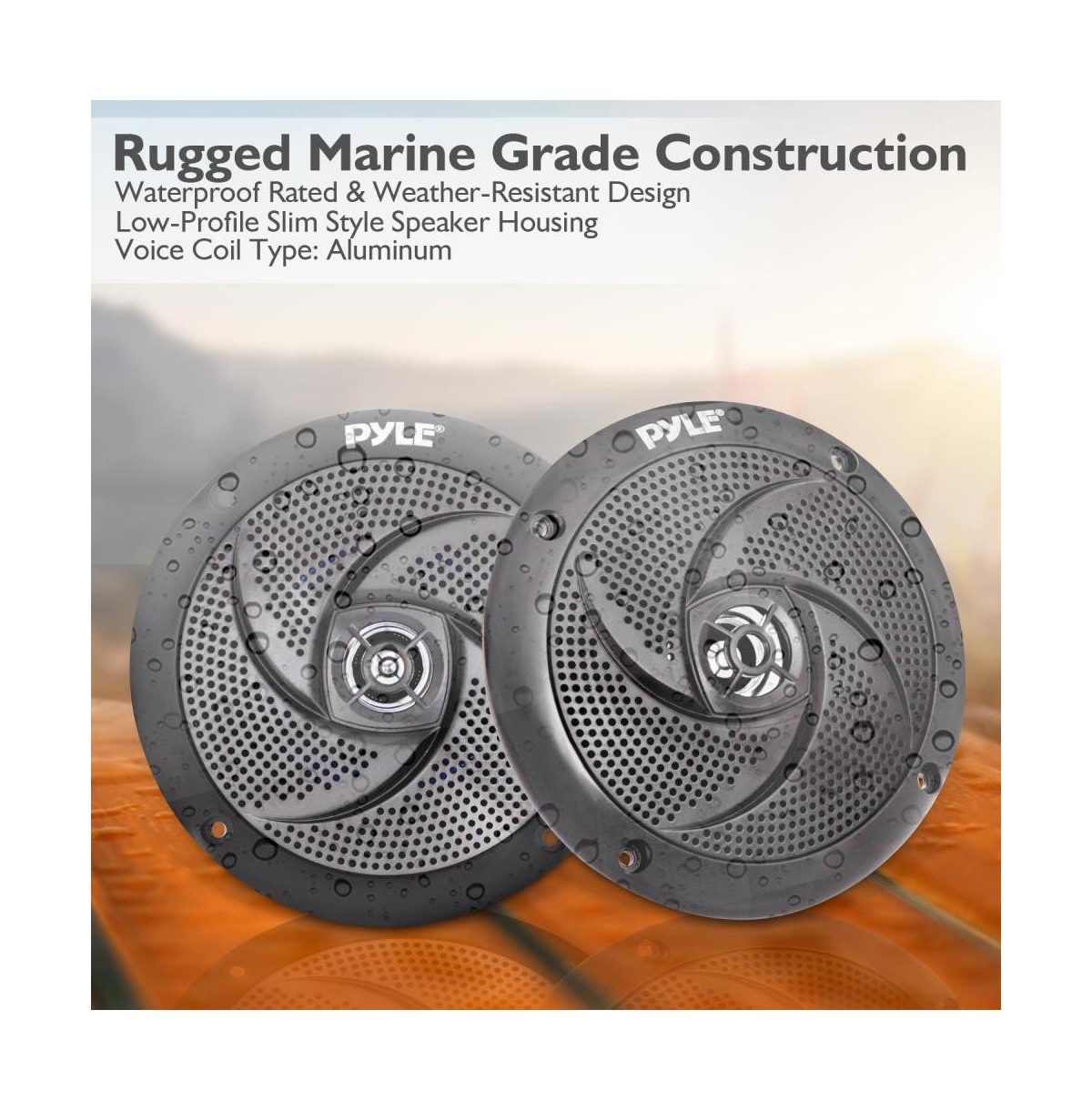 Pyle Low-Profile Marine Speakers, Waterproof, 180 Watt
