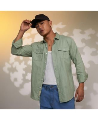 Мужская однотонная рубашка Campus Sutra оливково-зеленого цвета