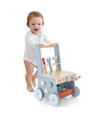 2-in-1 Wooden Baby Push Walker with Multi-Activity Center & Bottom Storage Toys