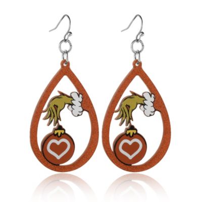 Grinch Hand Heart Ornament Dangle Earrings
