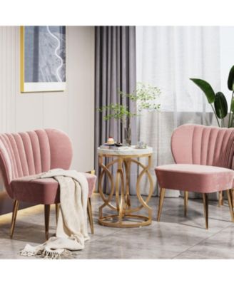 Set of 2 Round End Tables with Thick Wood Top, 20" Midcentury Accent Side Tables with Unique O-Shaped Base for Living Room