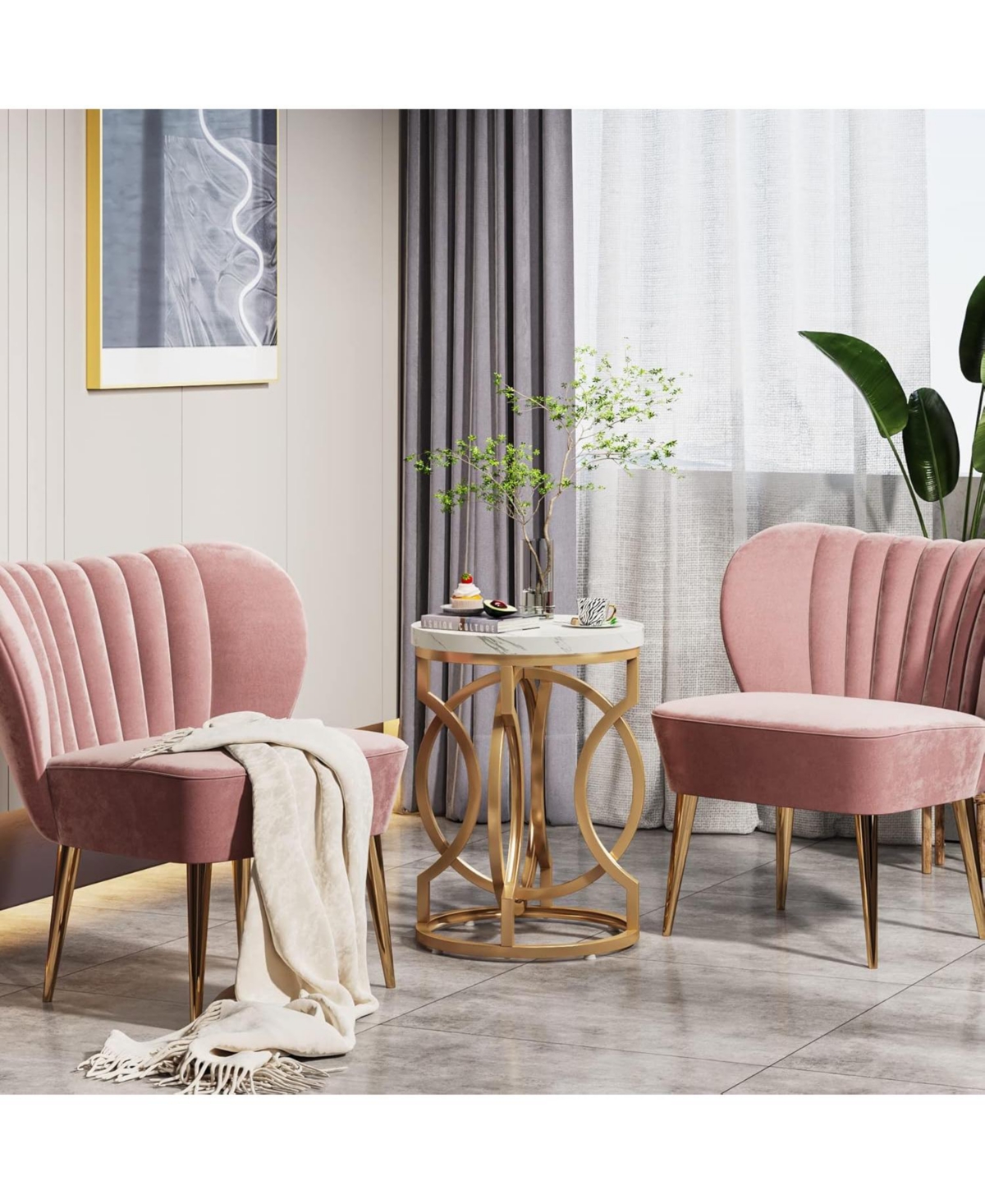 Tribesigns Modern Round End Table Set of 2 with Thick Wood Top, Side Table Cocktail Table with Unique O-Shaped Base, Midcentury Accent Table Night