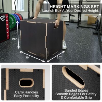 30" x 24" x 20" Wooden Plyo Box Non-Slip Jump Platform, Gray