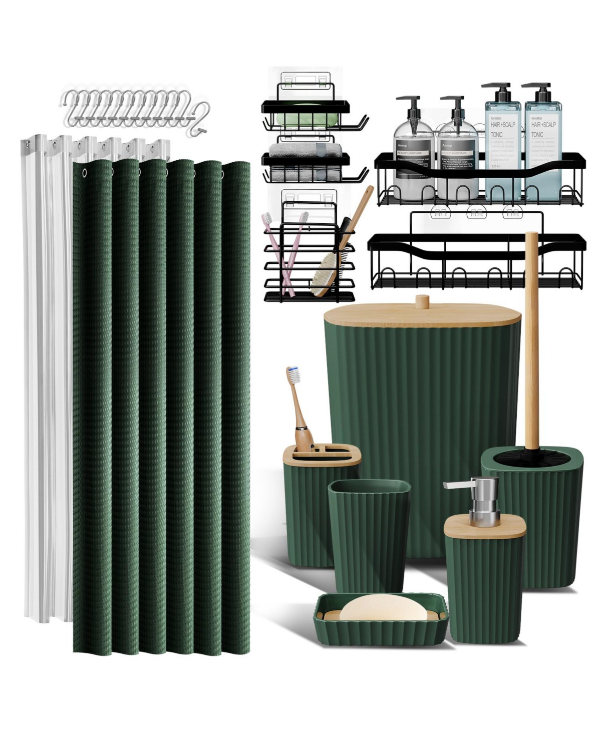 Clara Clark Piece Complete Bathroom, Vanity & Shower Accessories Set - Black