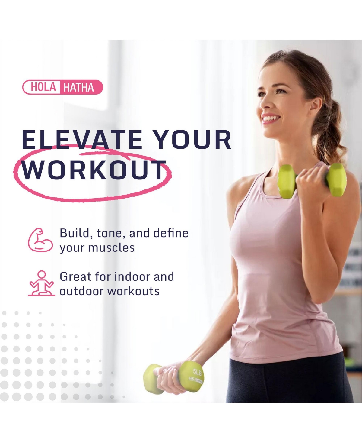 HolaHatha 2, 3, & 5 Lb Neoprene Dumbbell Free Hand Weight Set w/ Rack, Red/Blue