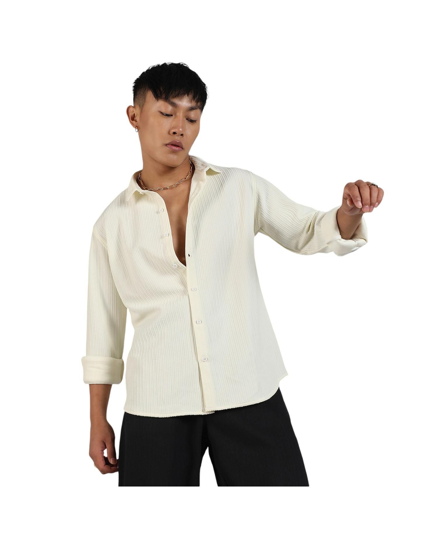 Men's Pale Yellow Stripe-Creased Shirt