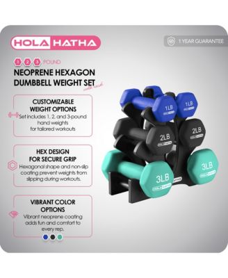 1, 2 and 3 lb Neoprene Dumbbell Strength Training Weight Set with Rack