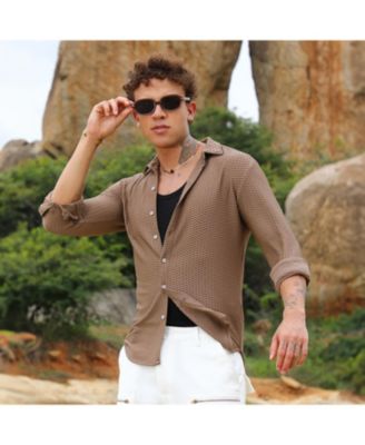Men's Mocha Brown Hive-Textured Shirt