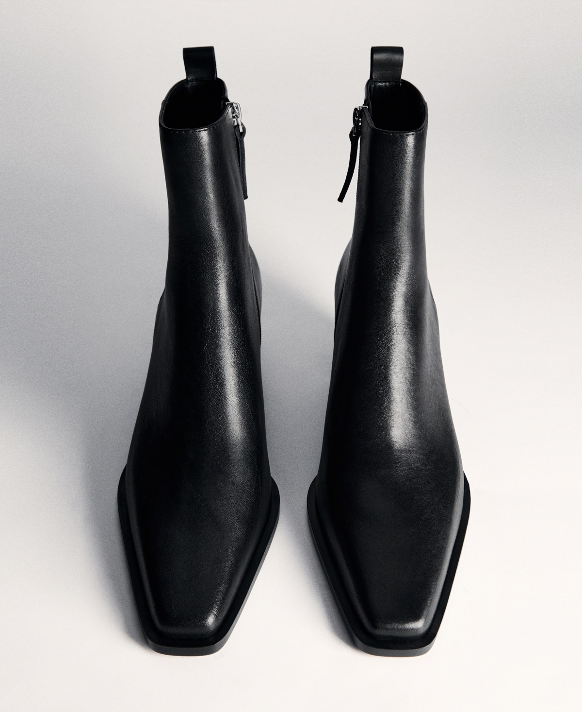 Mango Block Ankle Boots With Square Toe Black In Black