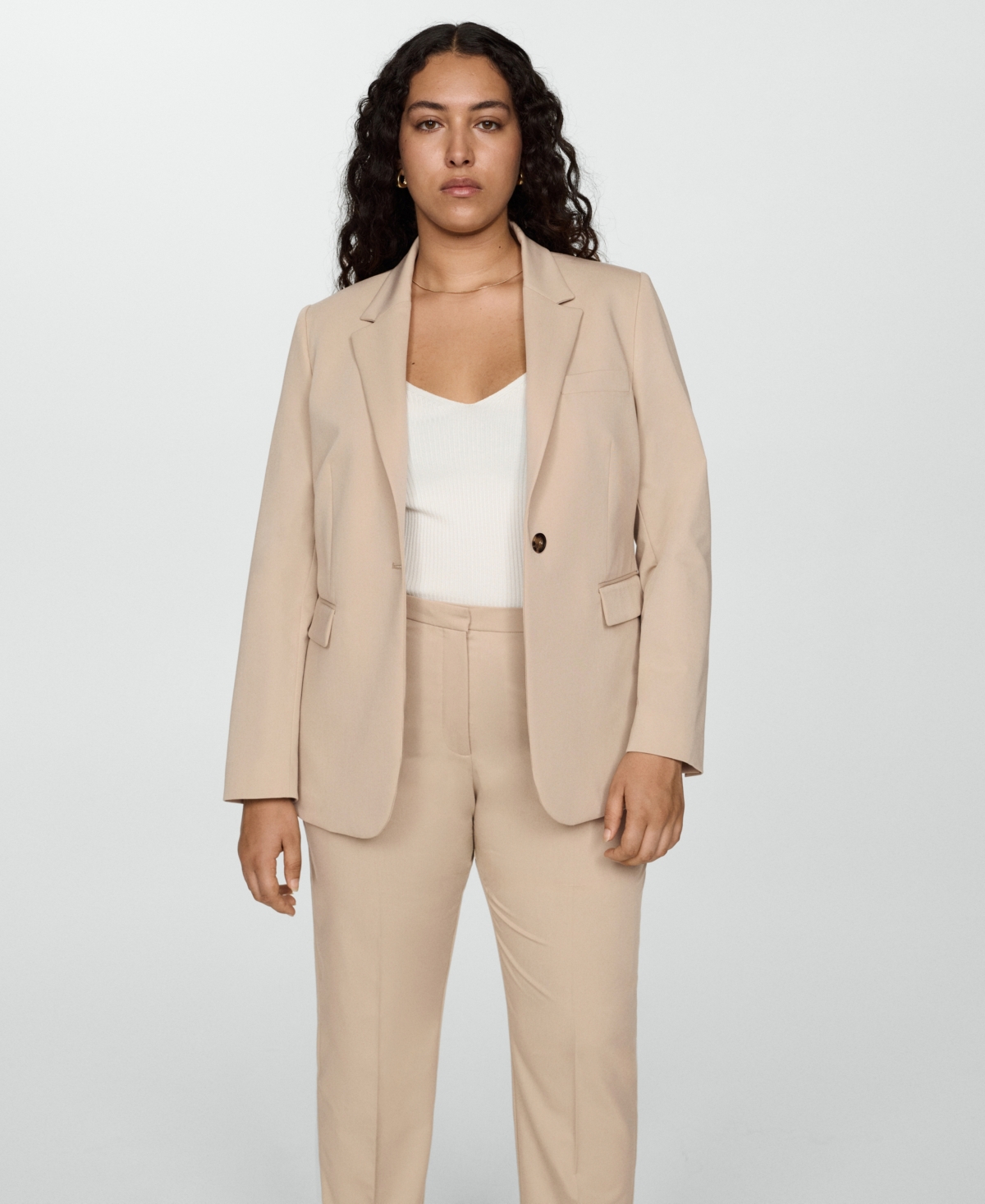 Mango Belted Straight Leg Pants In Light,pastel Gray