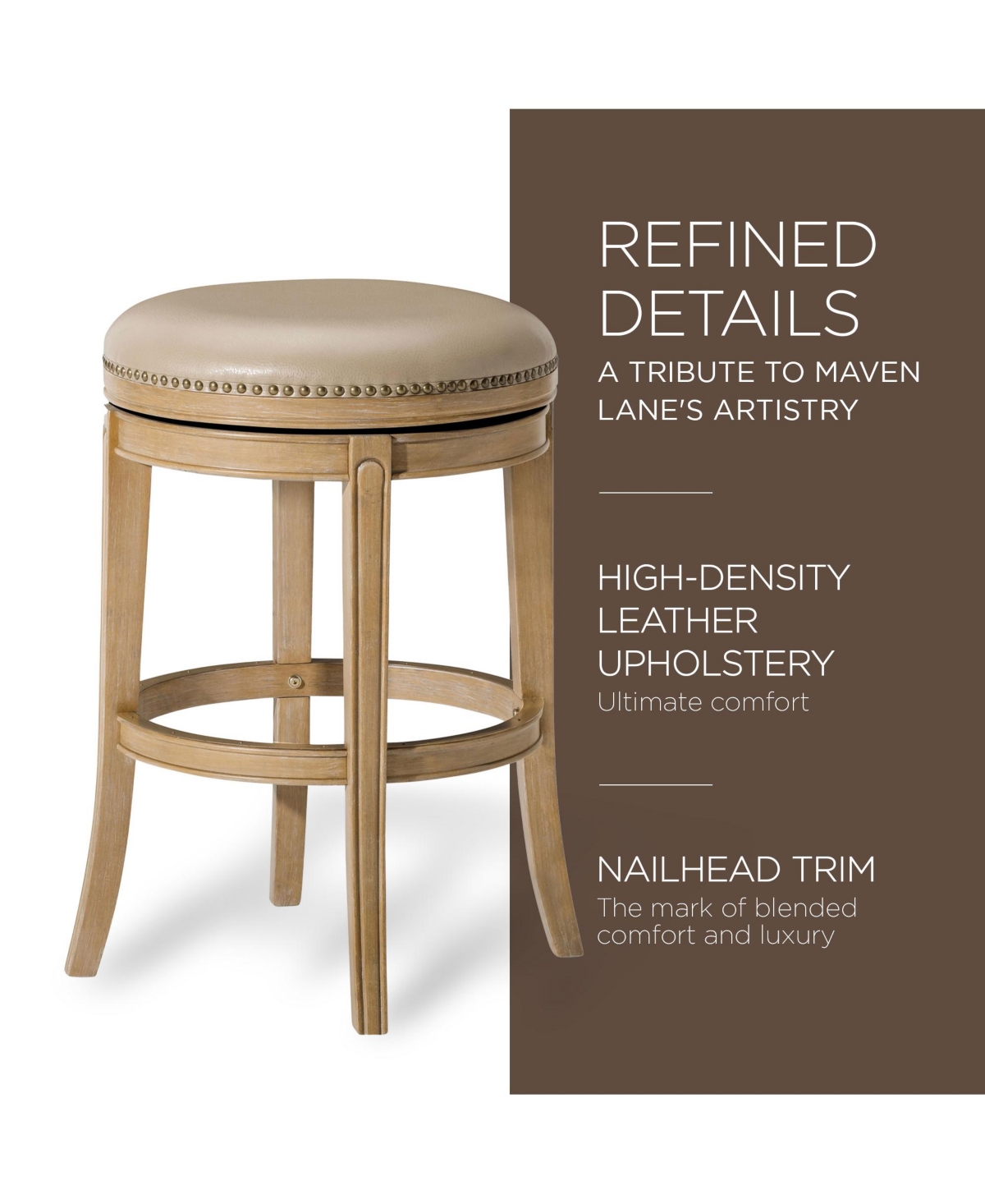 Maven Lane Alexander Backless Bar Stool,w/ Avanti Bone Leather - Weathered oak finish