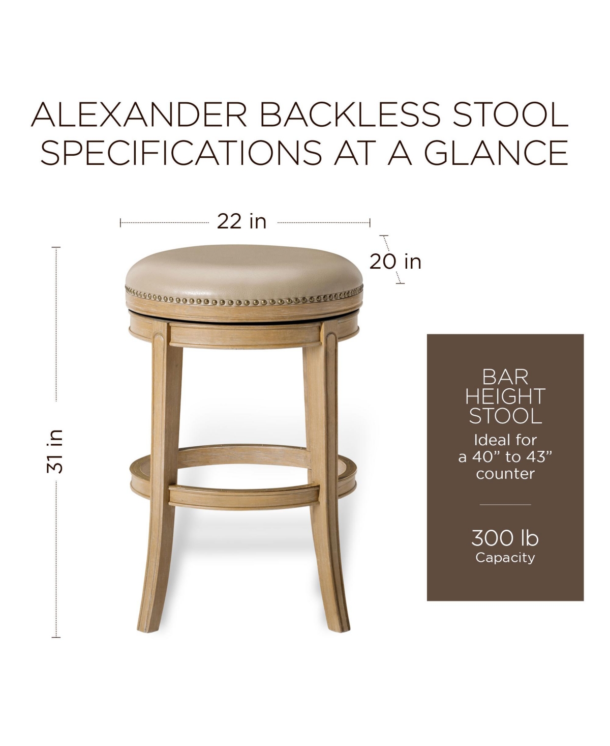Maven Lane Alexander Backless Bar Stool,w/ Avanti Bone Leather - Weathered oak finish