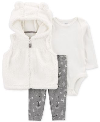 Carter's - Baby Girls Bear Little Vest, Bodysuit & Pants, 3 Piece Set