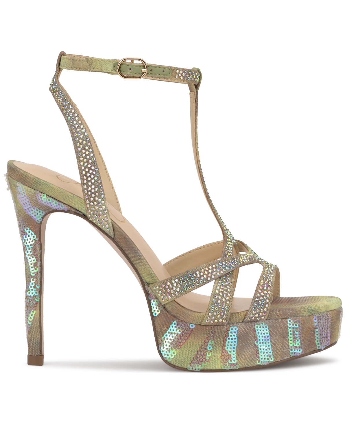 Jessica Simpson Sippete Platform T-strap Dress Sandals In Peridot Tan Zebra Sequin