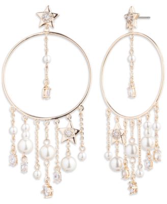 Gold-Tone Crystal & Imitation Pearl Star Drop Earrings