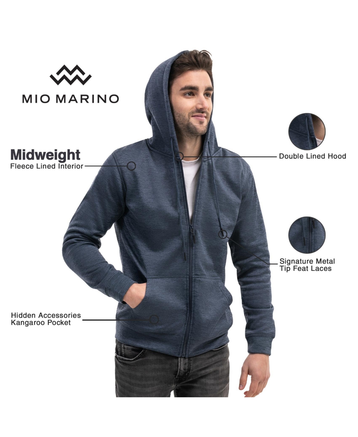 Mio Marino Big & Tall Premium Zip-Up Hoodie for Men with Smooth Silky Matte Finish & Cozy Fleece Inner Lining Sweater with Hood