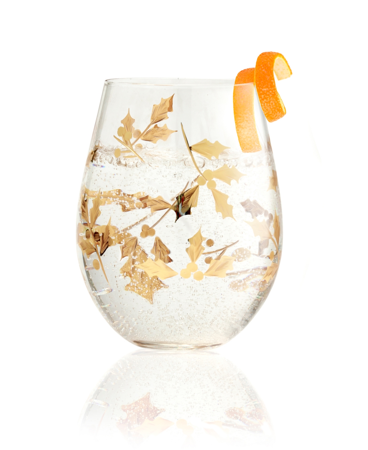Qualia Glass Classic Stemless Wine Glasses, Set Of 2 In Clear With Gold