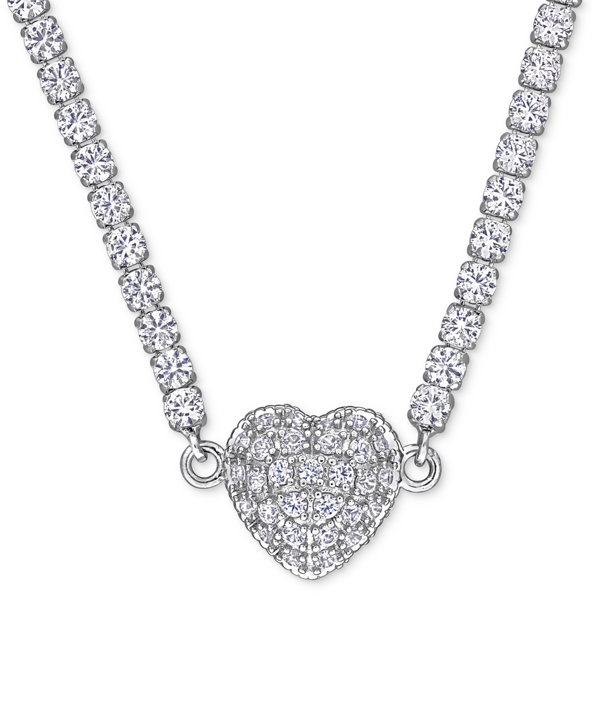 Lab-Created Ruby (13 ct. t.w.) & Lab Created White Sapphire (1-1/4 ct. t.w.) Heart 17" Pendant Necklace in Sterling Silver - White Sapphire