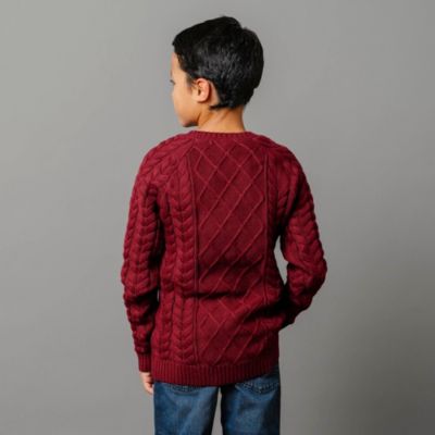 Boys Organic Long Sleeve Raglan Fisherman Cable Sweater