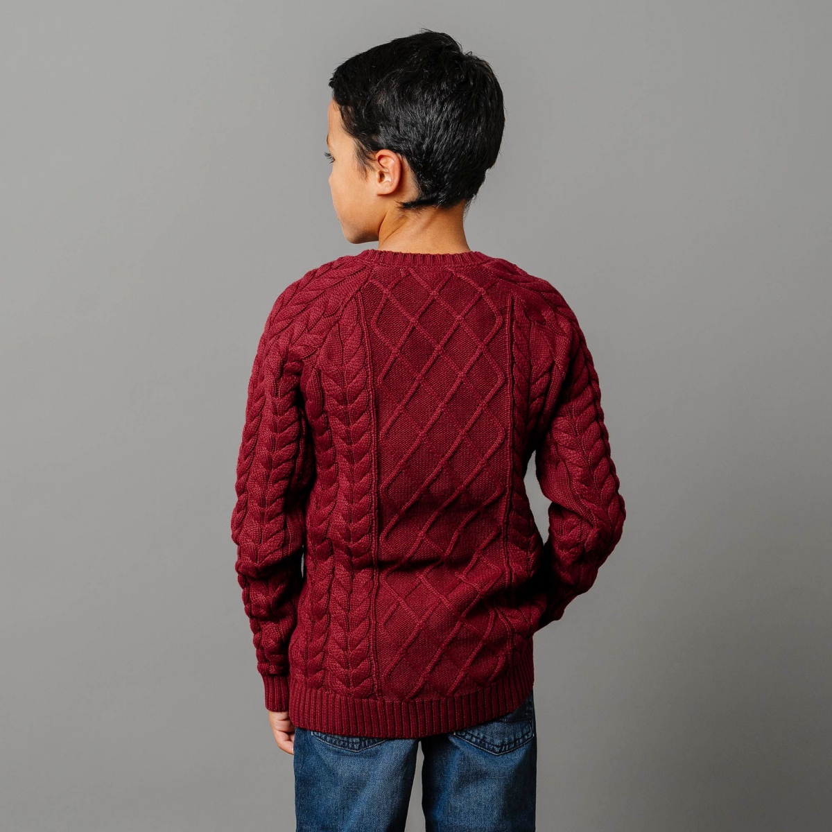 Hope & Henry Boys Organic Long Sleeve Raglan Fisherman Cable Sweater