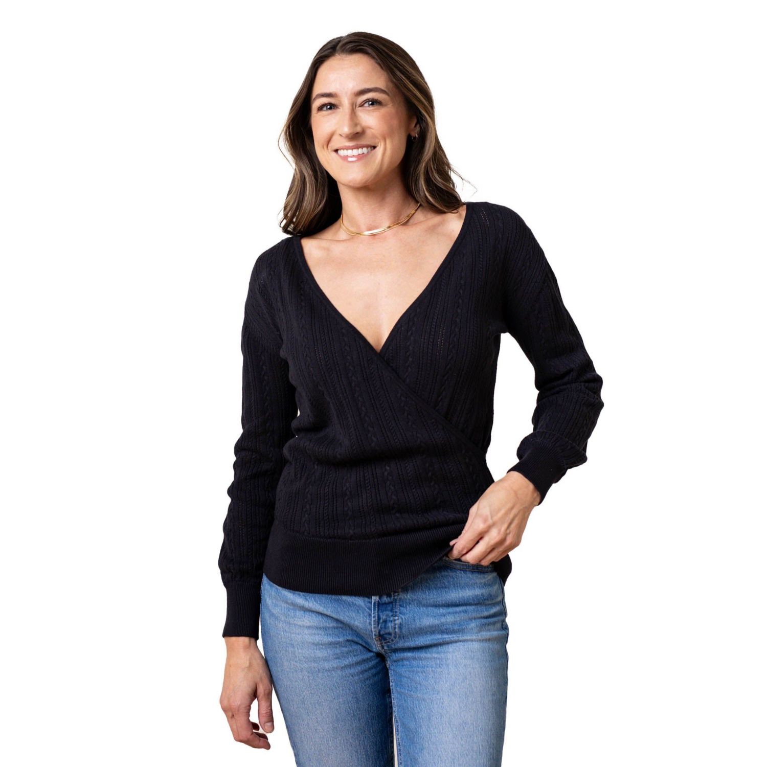 Women's Hope and Henry Long Sleeve Reversible Cable Wrap Sweater