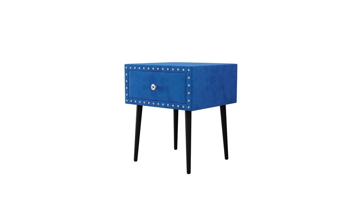 Slickblue Modern Nightstands Set of 2 with Drawer and Crystal Handle, Elegant Rivet Velvet Design Bedside Table for Bedroom,- Blue