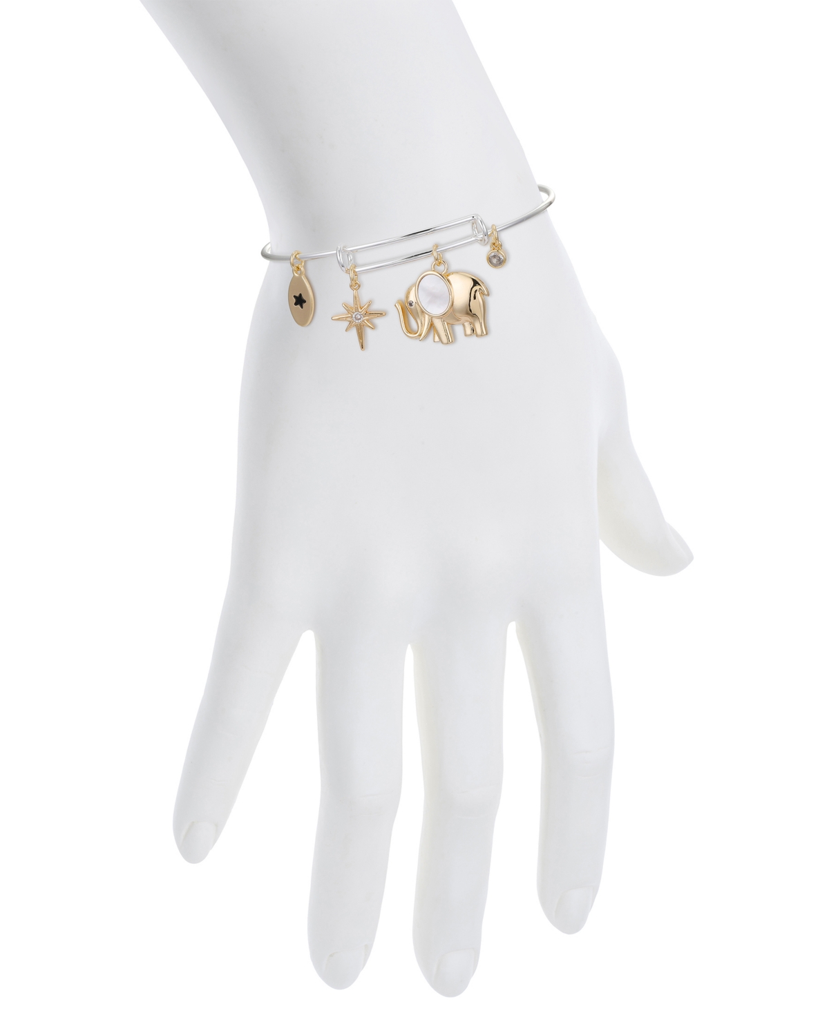 Unwritten Cubic Zirconia And Mother Of Pearl Elephant Bangle Bracelet In Two Tone
