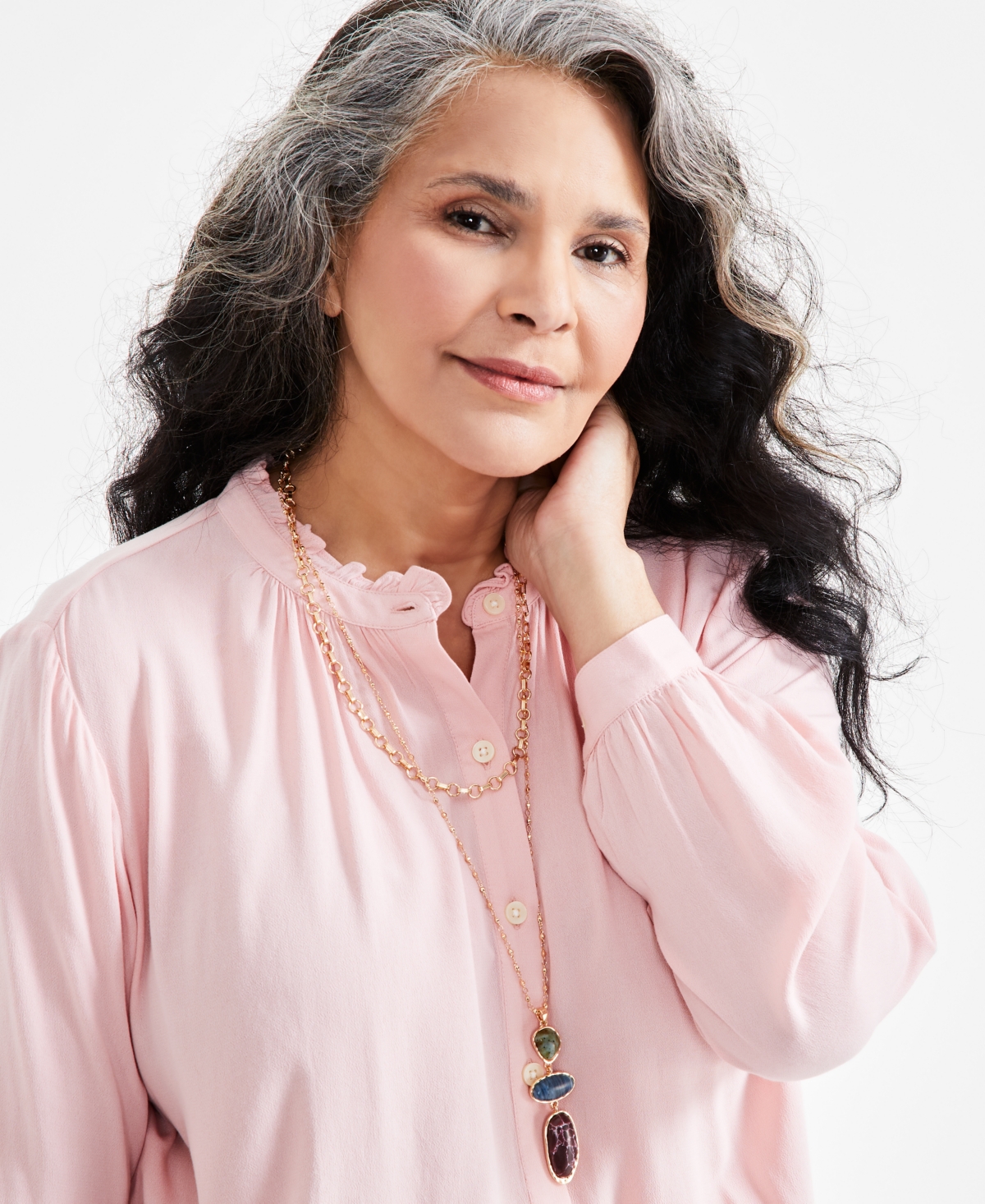 Style & Co Plus Size Pleated Mandarin-Collar Blouse, Exclusively at Macy's