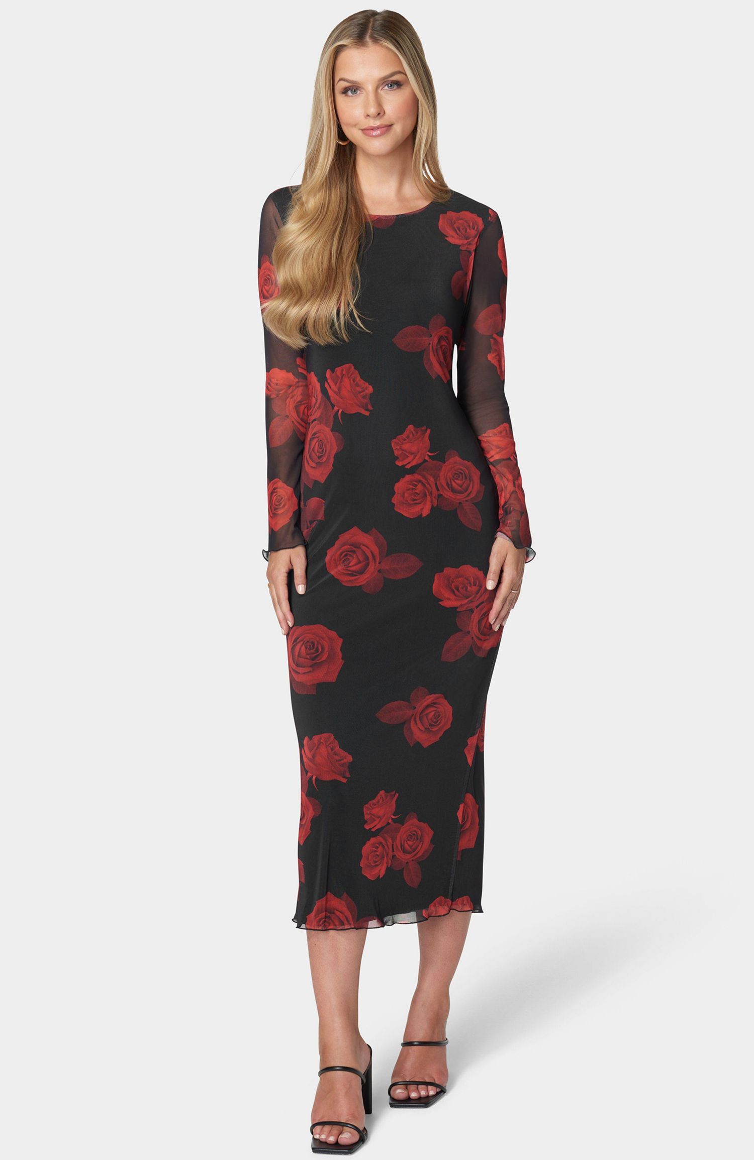 Women's Long Sleeve Printed Powermesh Maxi