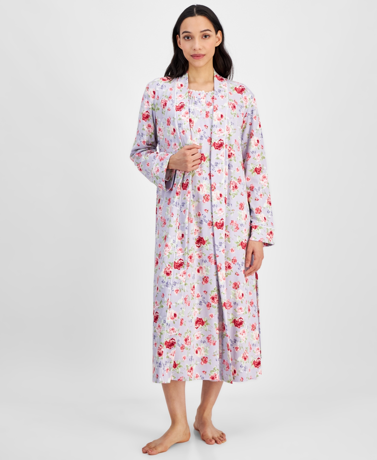 CHARTER CLUB WOMEN'S COTTON FLORAL LONG ROBE, CREATED FOR MACY'S 