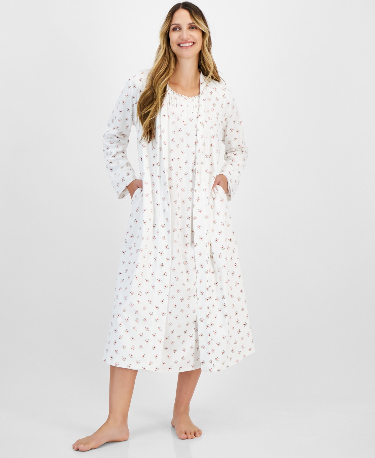 CHARTER CLUB WOMEN'S COTTON FLORAL LONG ROBE, CREATED FOR MACY'S 