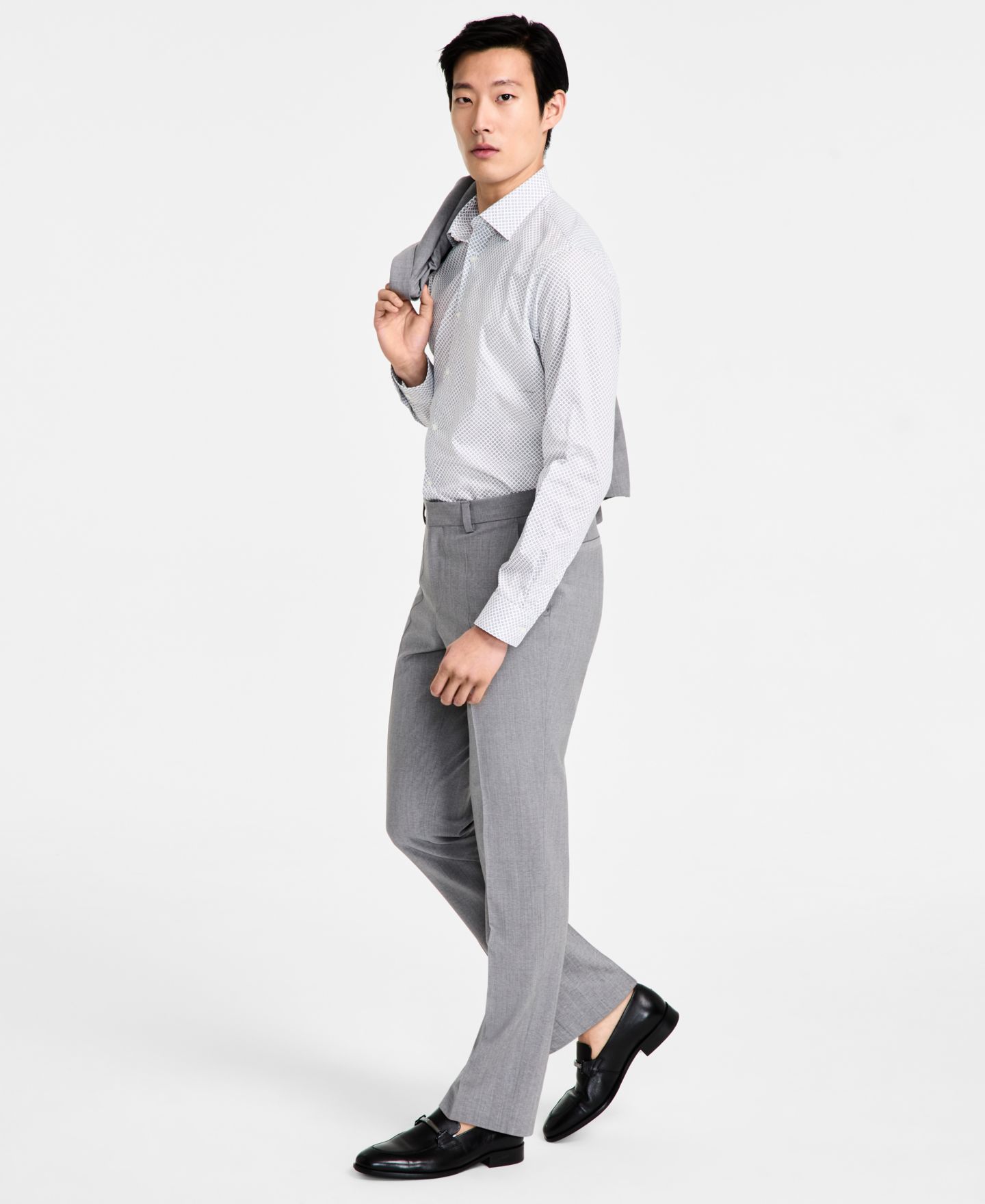 Мужские костюмные брюки Hugo Boss современного кроя из шерстяной смеси, цвет: Серый — фото 2