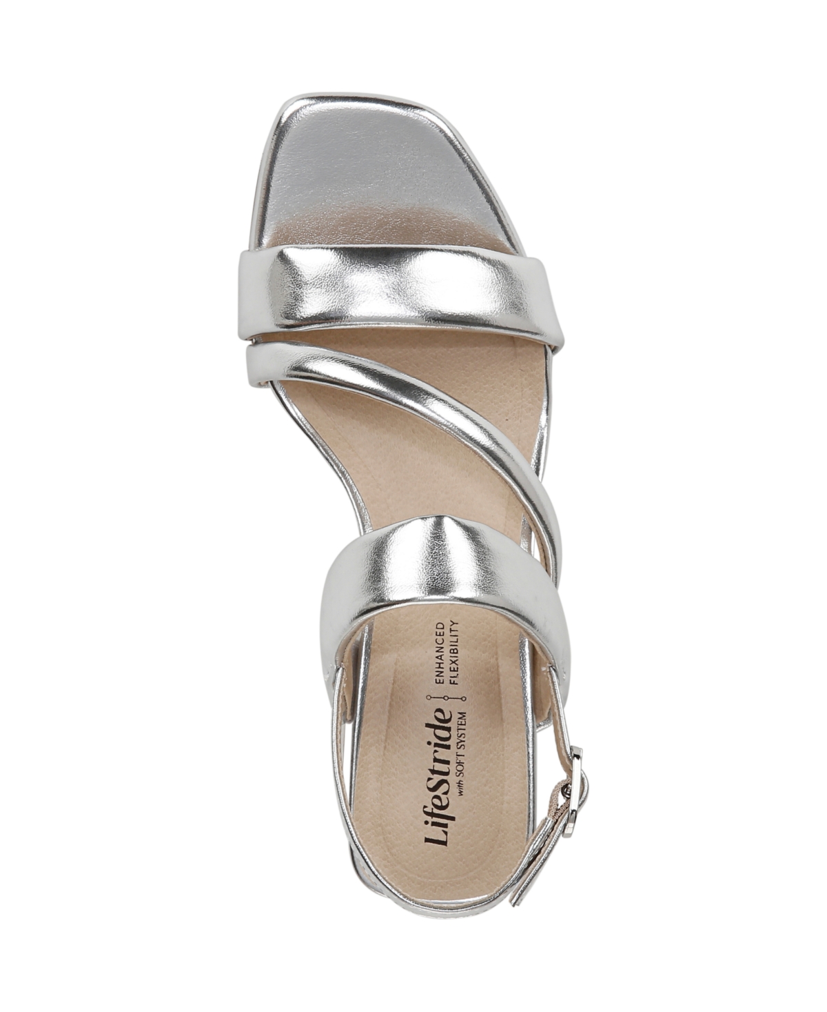Shop Lifestride Women's Celia Asymmetrical Block Heel Dress Sandals In Silver Faux Leather