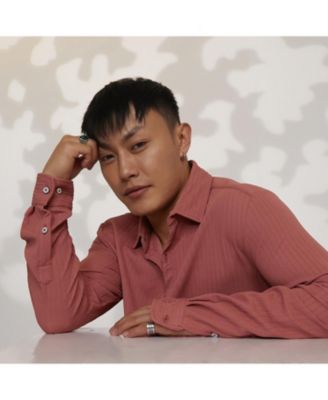 Мужская рубашка Campus Sutra в кораллово-розовую полоску со складками