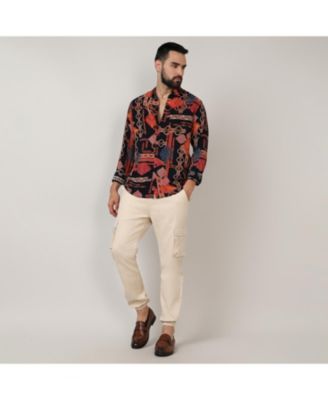 Men's Crimson Red & Navy Blue Artistic Block Shirt