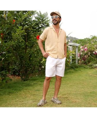 Men's Beige Embroidered Geometric Shirt