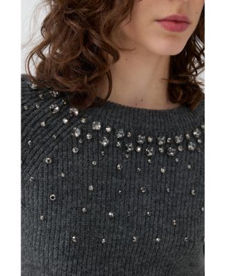 Women's Stone Embellished Crop Sweater